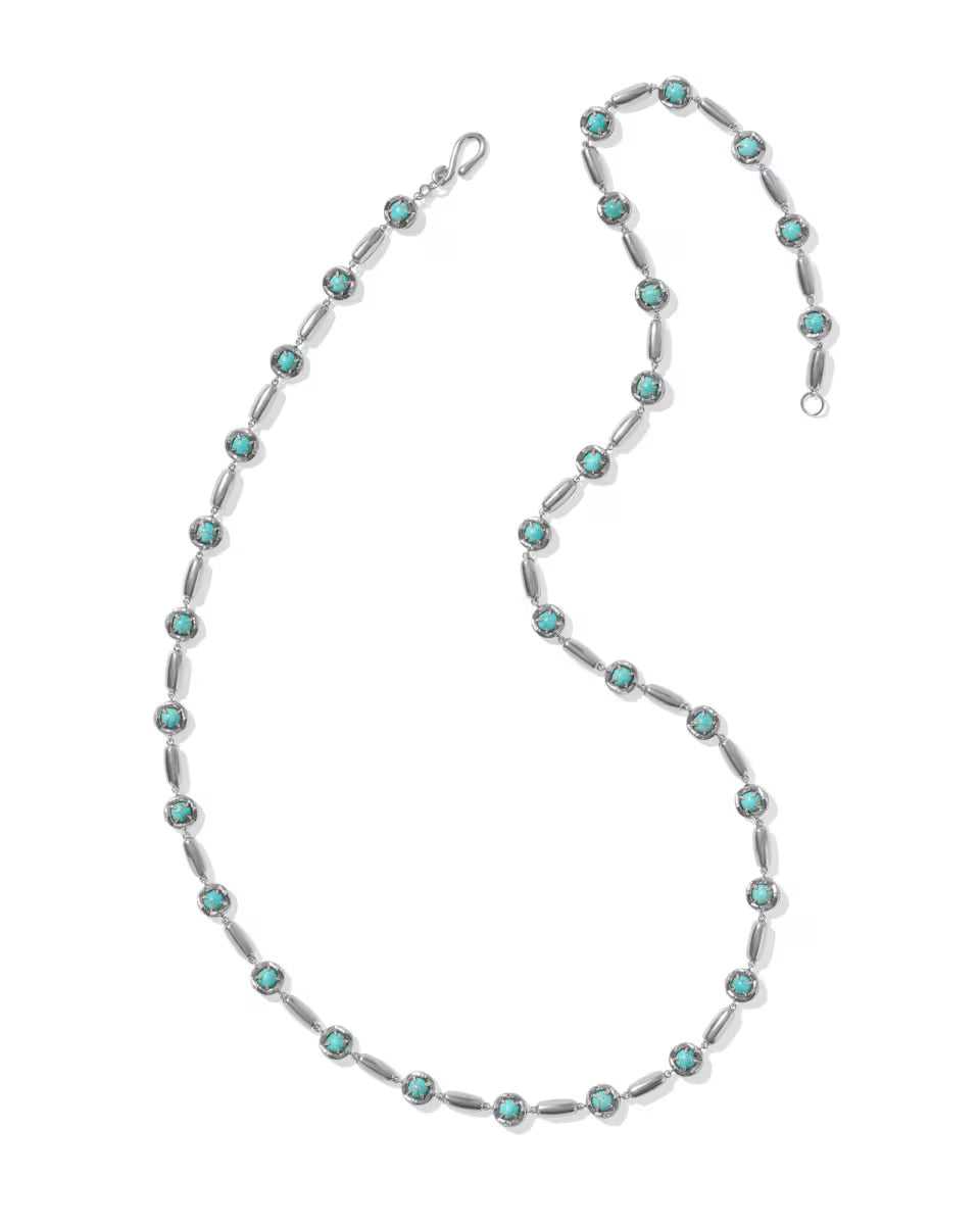 Ida Vintage Silver Long Strand Necklace in Sea Green Chrysocolla