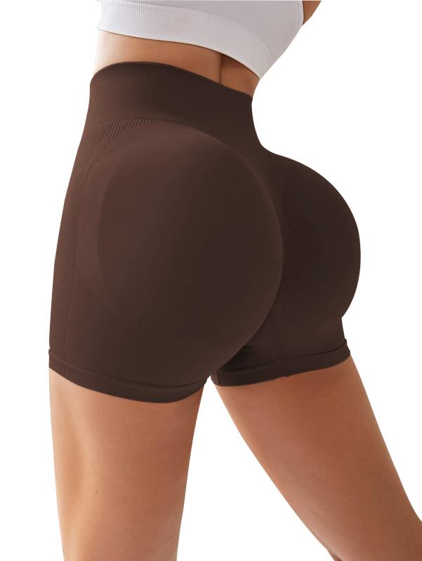 4-Pieces High Waist Tummy Control Side-Ribbed Butt-Lifting Seamless Knitted Shorts, Lightweighted Summer Shorts,  Stretchy Womenswear Bottom Peachy Shorts