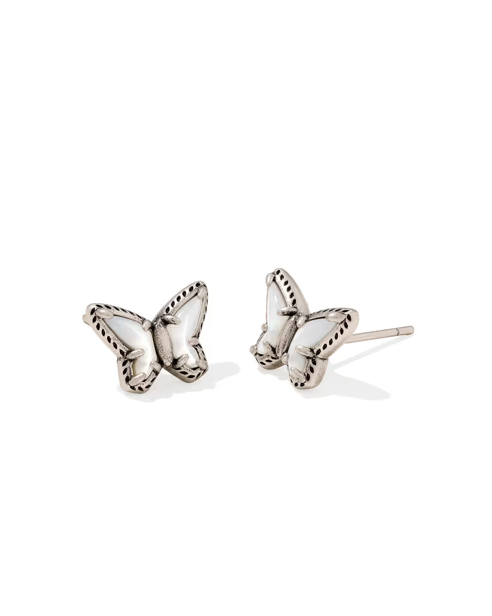 Dolly Parton x Kendra Scott Vintage Silver Butterfly Small Stud Earrings in Ivory Mother-of-Pearl