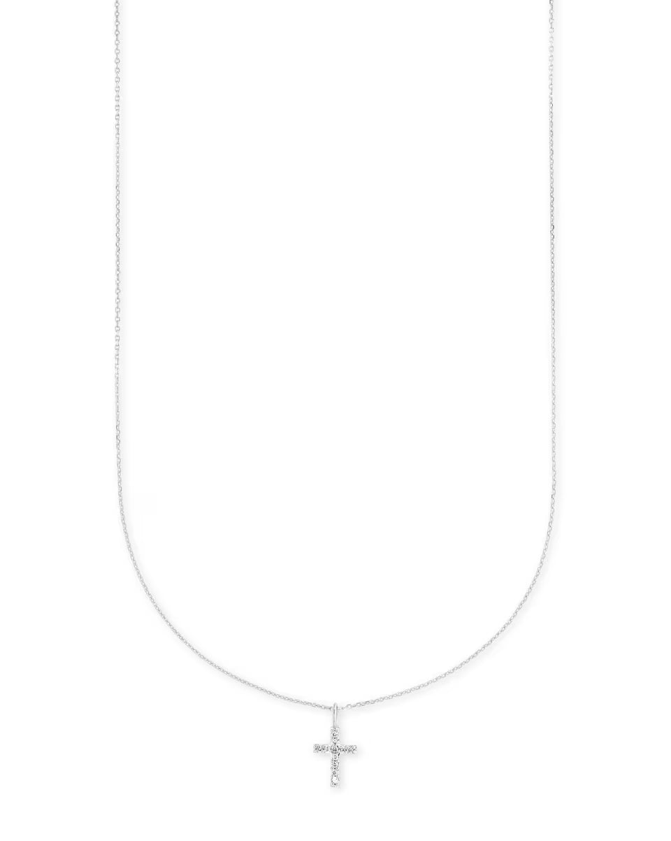 Cross 14k Yellow Gold Pendant Necklace in White Diamonds