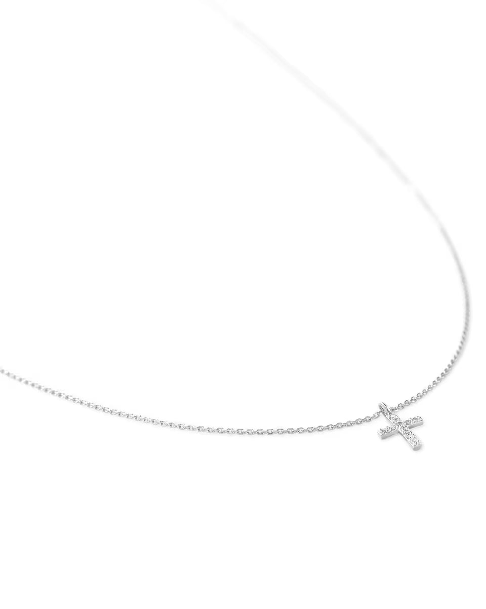 Cross 14k Yellow Gold Pendant Necklace in White Diamonds