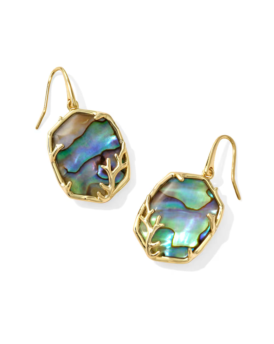 Daphne Gold Coral Frame Drop Earrings in Rose Quartz
