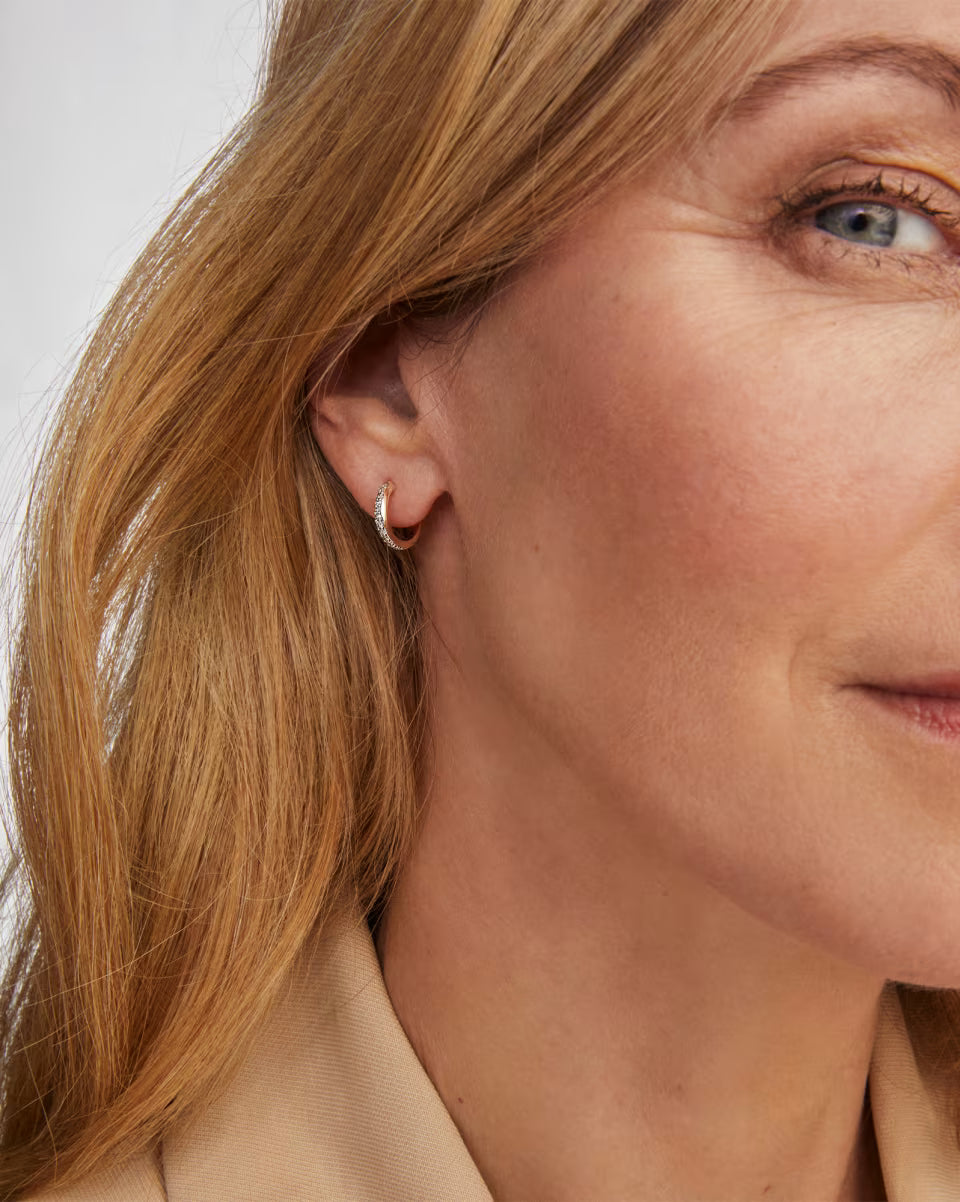 Ines 14k White Gold Pave Huggie Earrings in White Diamond