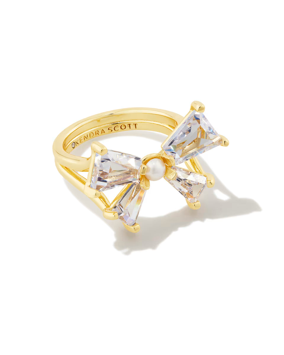Blair Gold Bow Cocktail Ring in White CZ