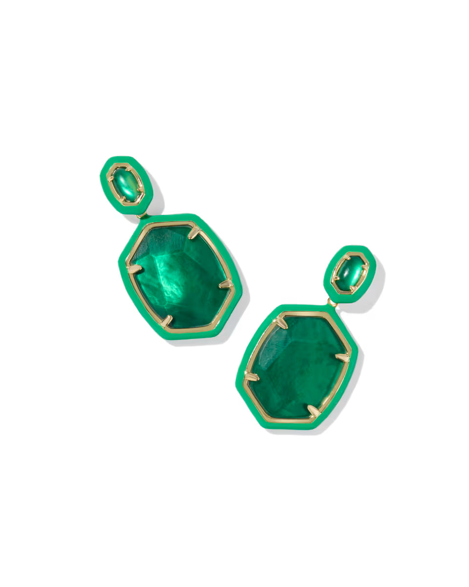 Daphne Enamel Frame Gold Drop Earrings