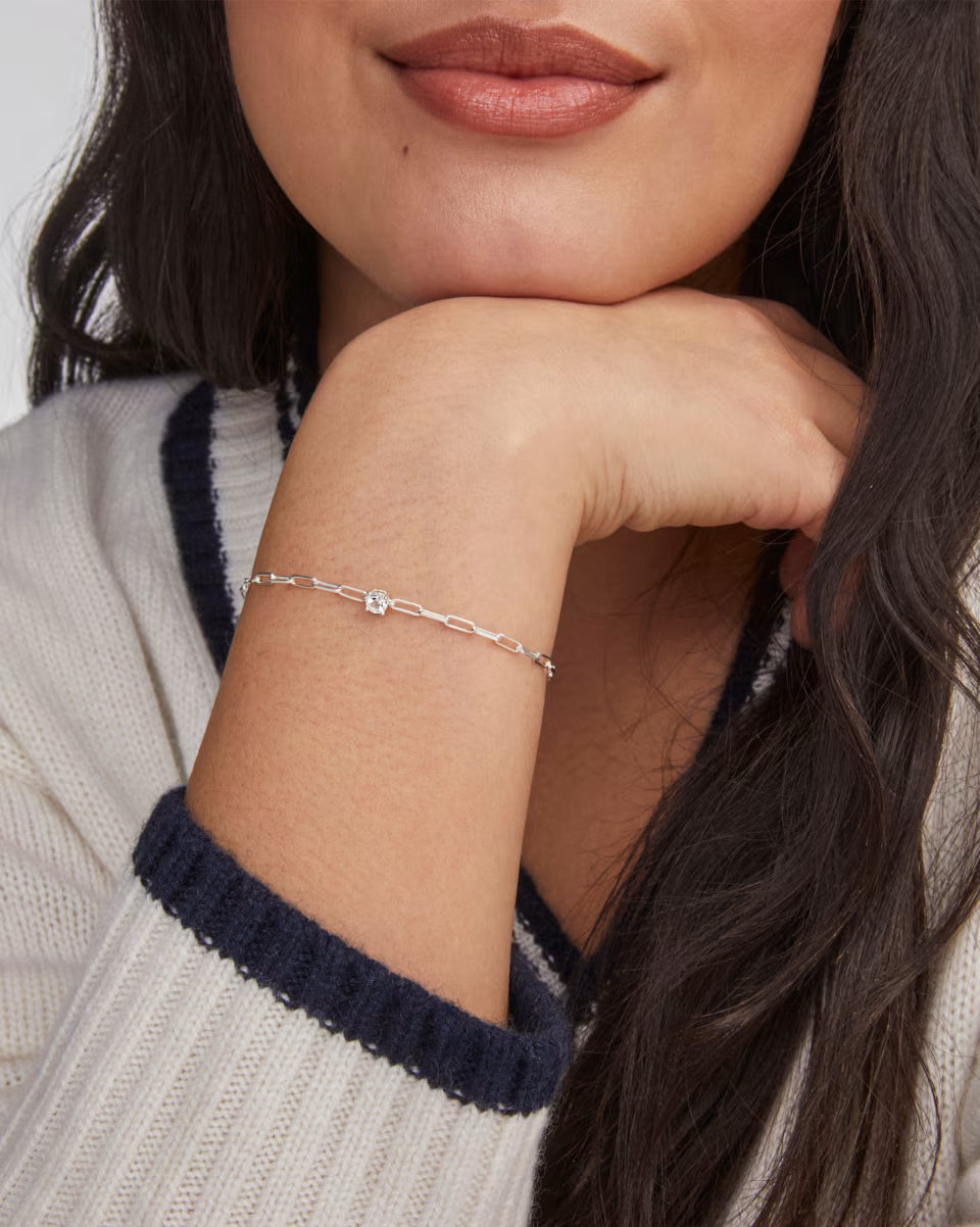 Virginia Sterling Silver Paperclip Bracelet in White Topaz