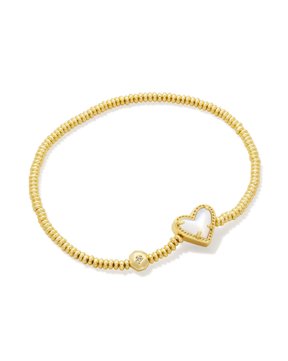 Ari Heart Gold Stretch Bracelet in Rose Quartz