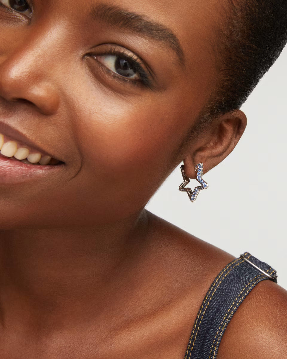Pave Star Silver Huggie Earrings