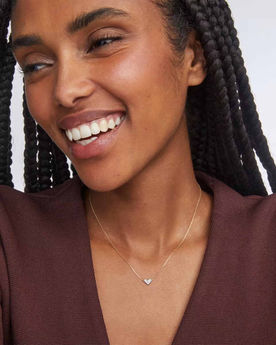Heart 14k Yellow Gold Pendant Necklace in White Diamonds