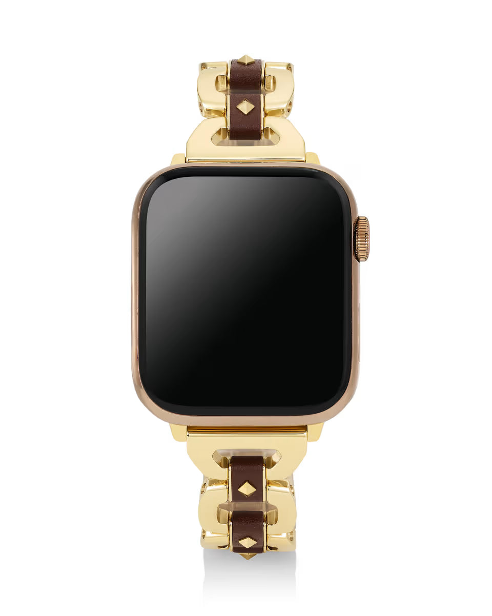 Nora Gold Tone Stainless Steel Leather Wrapped Watch Band