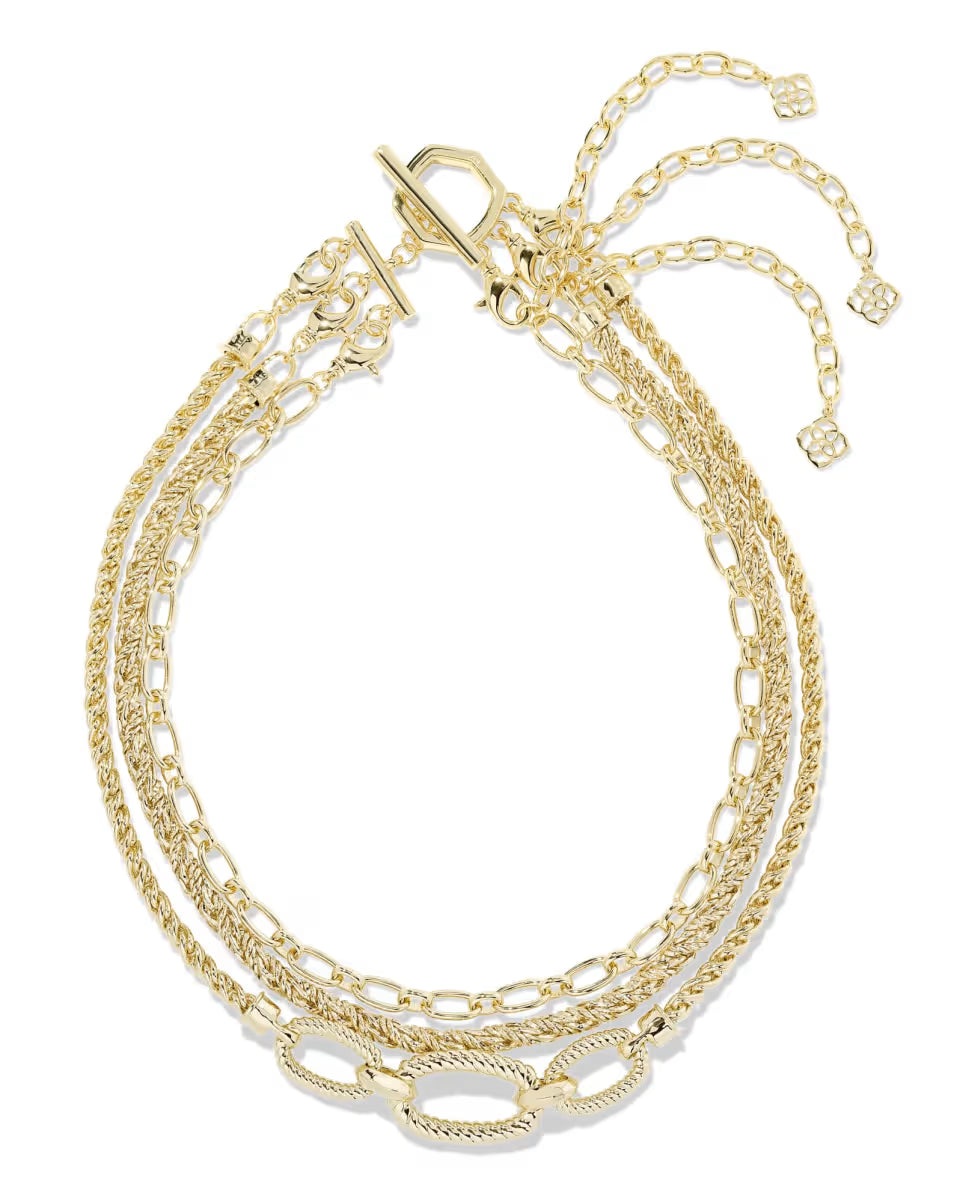 Sandy Gold Multi Strand Chain Necklace
