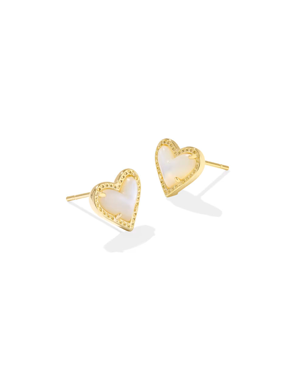 Ari Heart Gold Stud Earrings in Rose Quartz