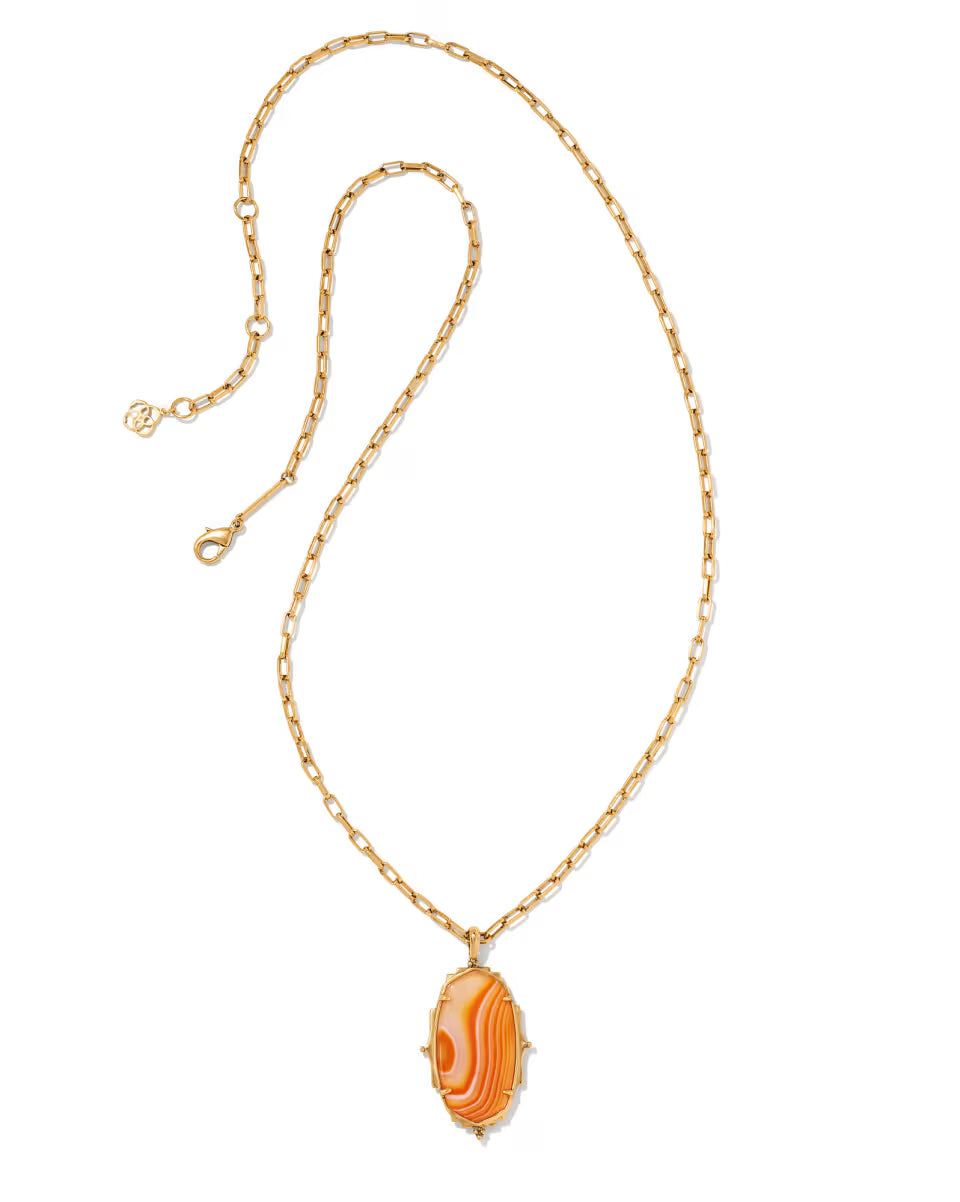 Baroque Ella Vintage Gold Long Pendant Necklace in Black Banded Agate