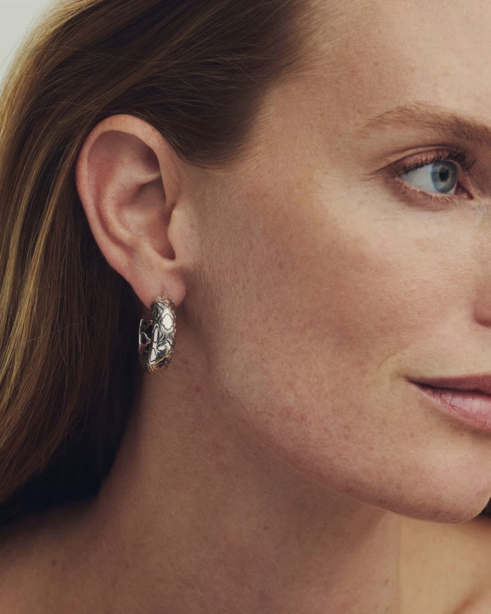 Bold Etched 18k Yellow Gold Vermeil Hoop Earrings