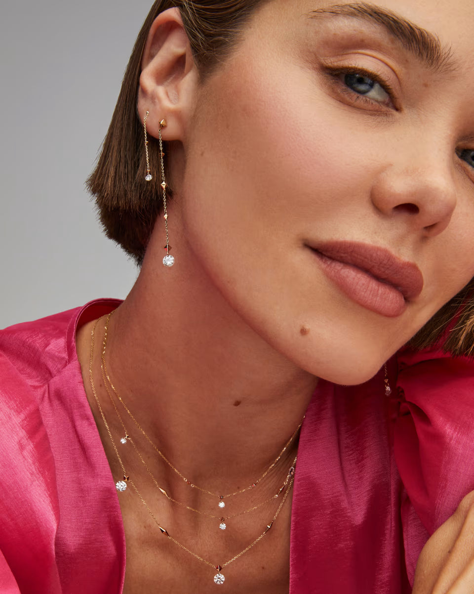 1.56 ct Floating Lab Grown White Diamond Strand Necklace in 14k Yellow Gold