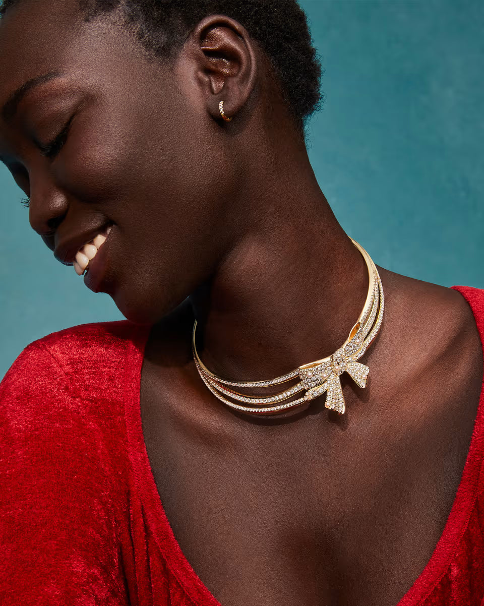 Krista Silver Bow Statement Necklace in White Mix