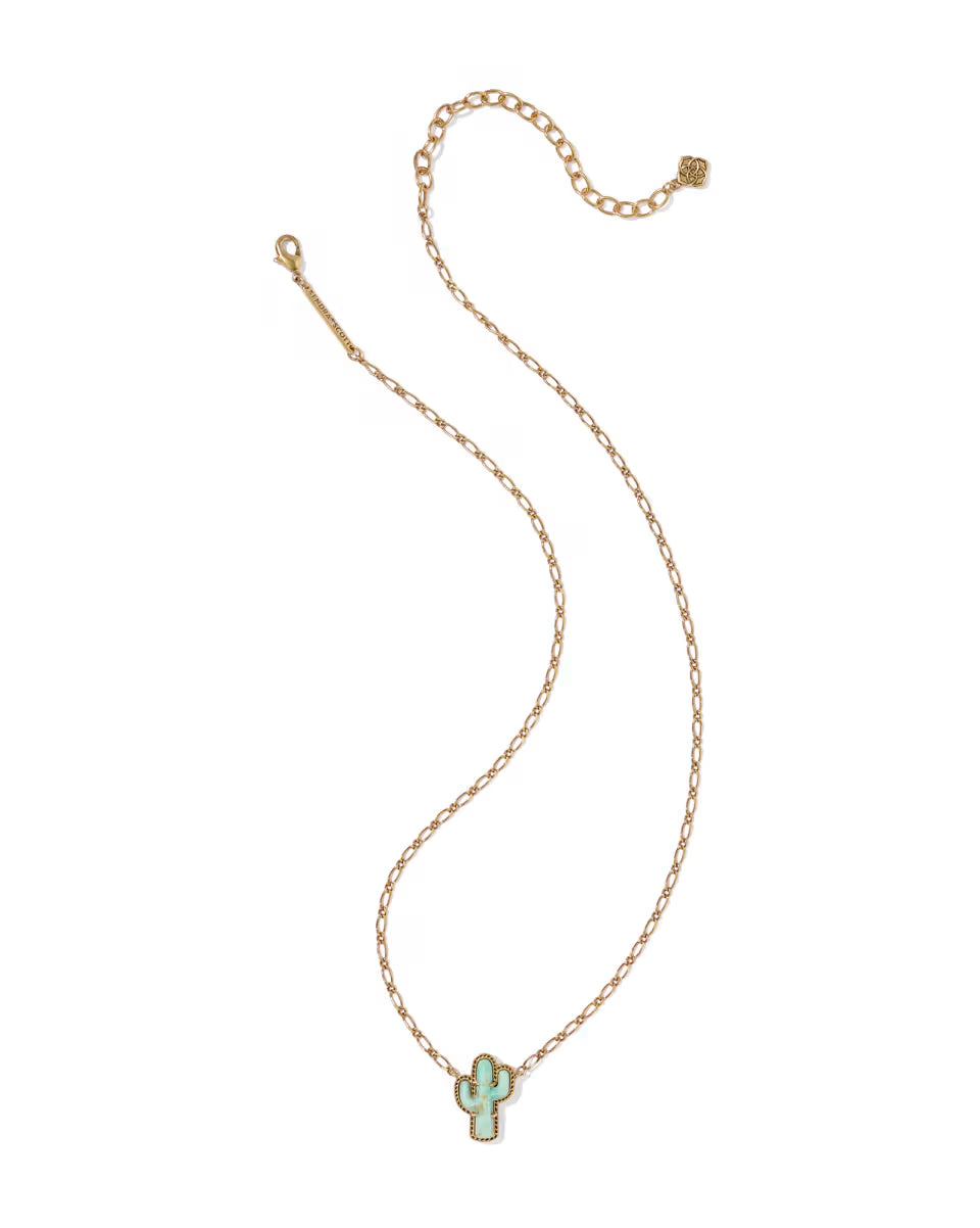 Tiny Cactus Vintage Gold Short Pendant Necklace