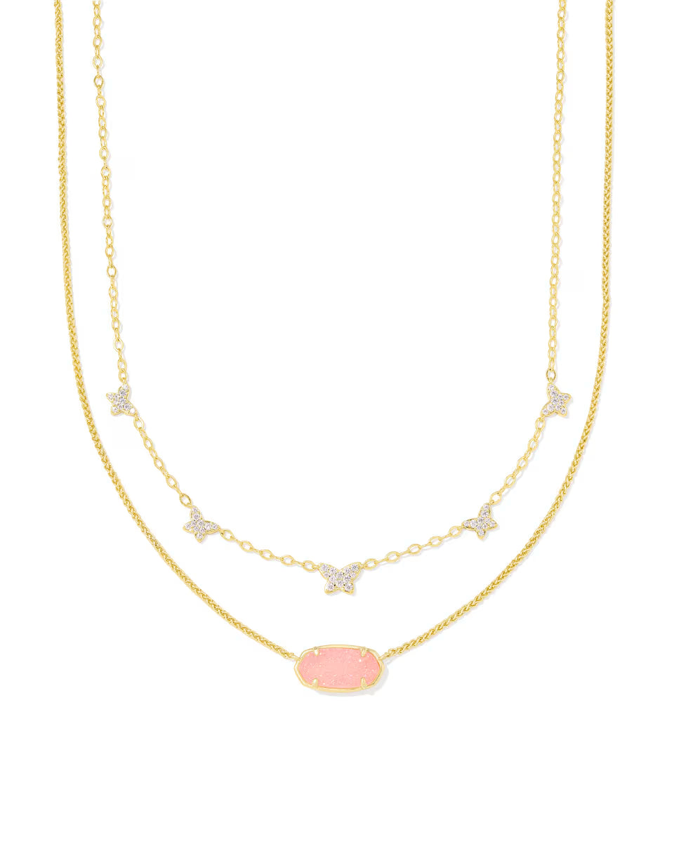 Dolly Parton x Kendra Scott Gold Elisa Convertible Butterfly Multi Strand Necklace in Light Pink Drusy