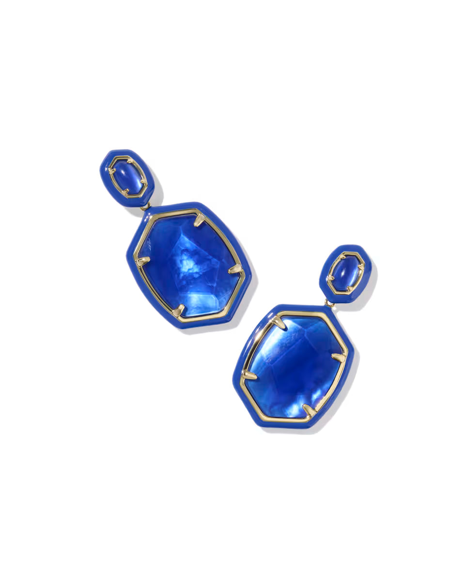Daphne Enamel Frame Gold Drop Earrings
