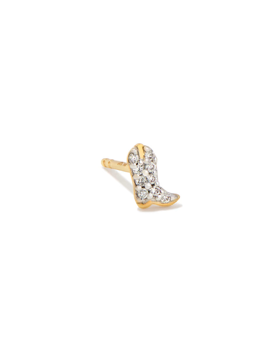 Tiny Cowboy Boot 14k White Gold Single Stud