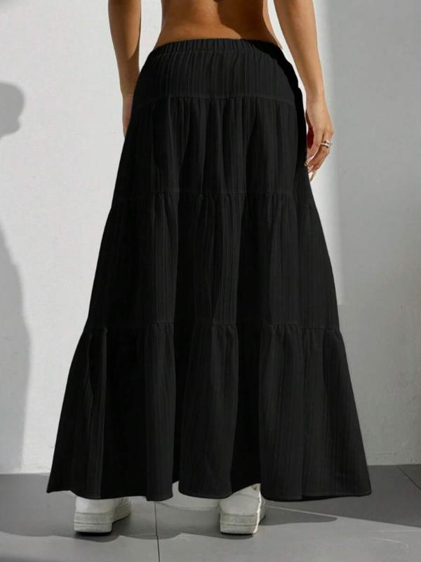 Women's Plain Color Decorative Tie Waist Ruffle Hem Half Skirt, Long Loose-Fitting Cake Skirt, Sweet Style, Unlined, Batch Number 18002