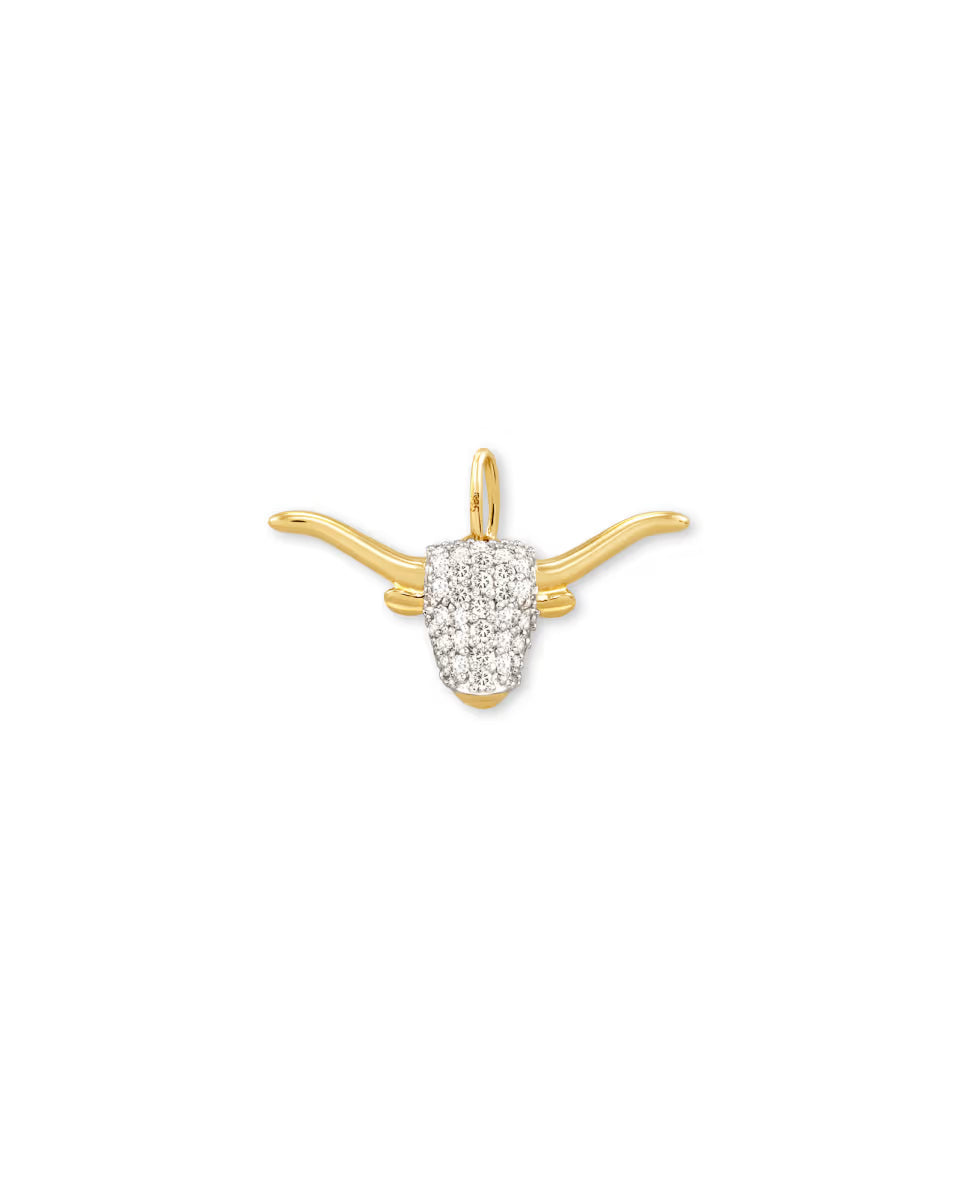 0.1 ct Pave Longhorn 14k Yellow Gold Charm in White Diamond