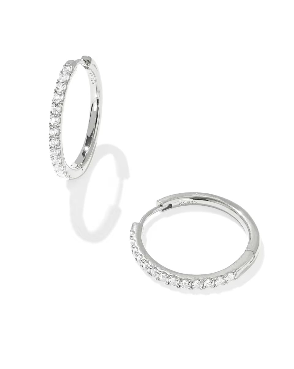 Mackenzie Sterling Silver Medium Hoop Earrings in White Topaz