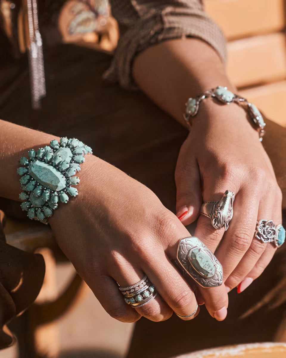 Keziah Vintage Gold Cocktail Ring in Variegated Dark Teal Magnesite