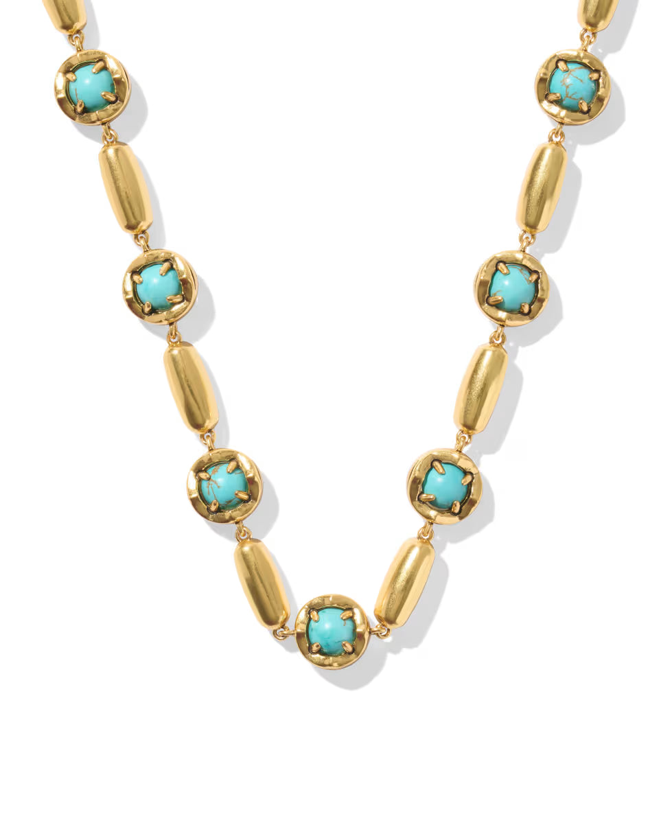Ida Vintage Gold Long Strand Necklace in Variegated Turquoise Magnesite