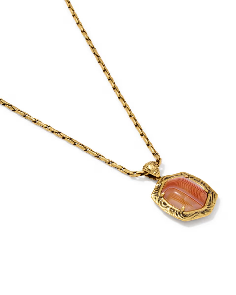 Tiger Striped Daphne Gold Small Long Pendant Necklace