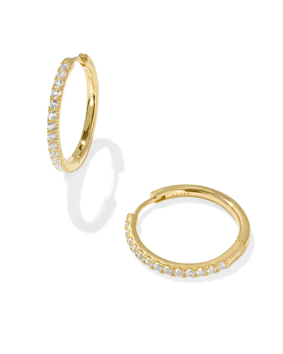Mackenzie Sterling Silver Medium Hoop Earrings in White Topaz