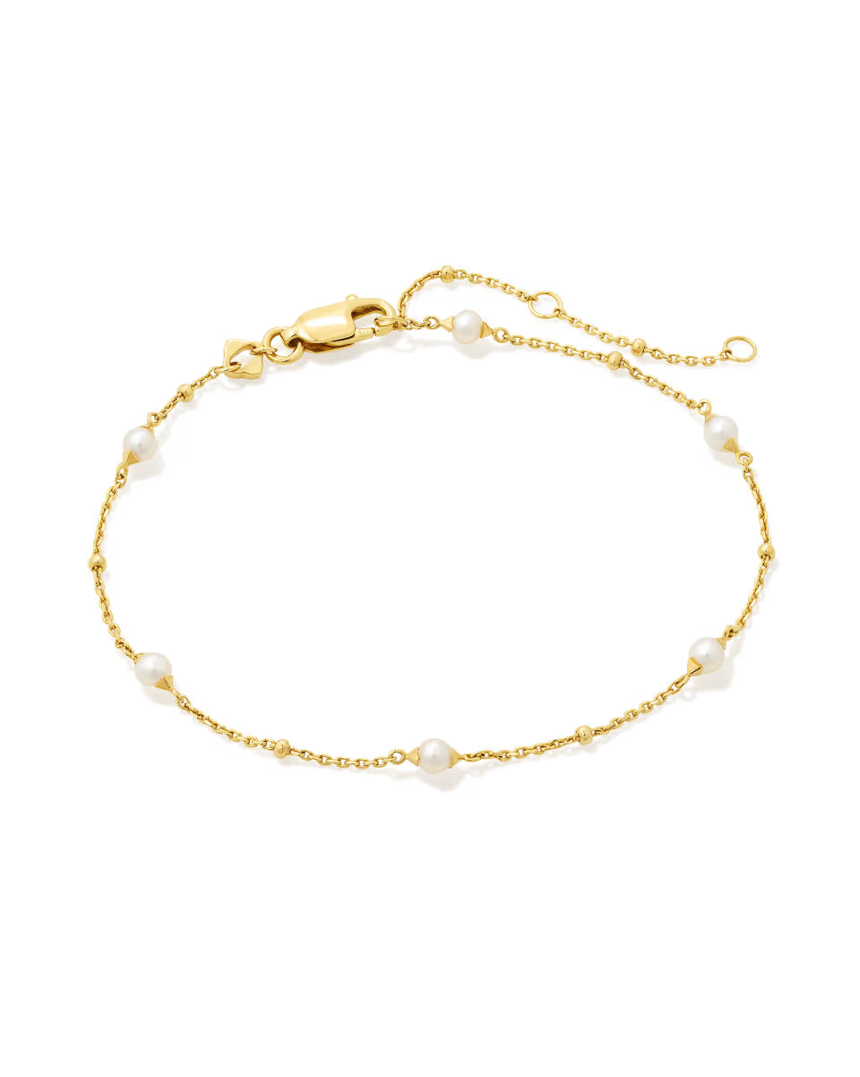 Emmaline Sterling Silver Delicate Chain Bracelet in Freshwater Cultured Pearl