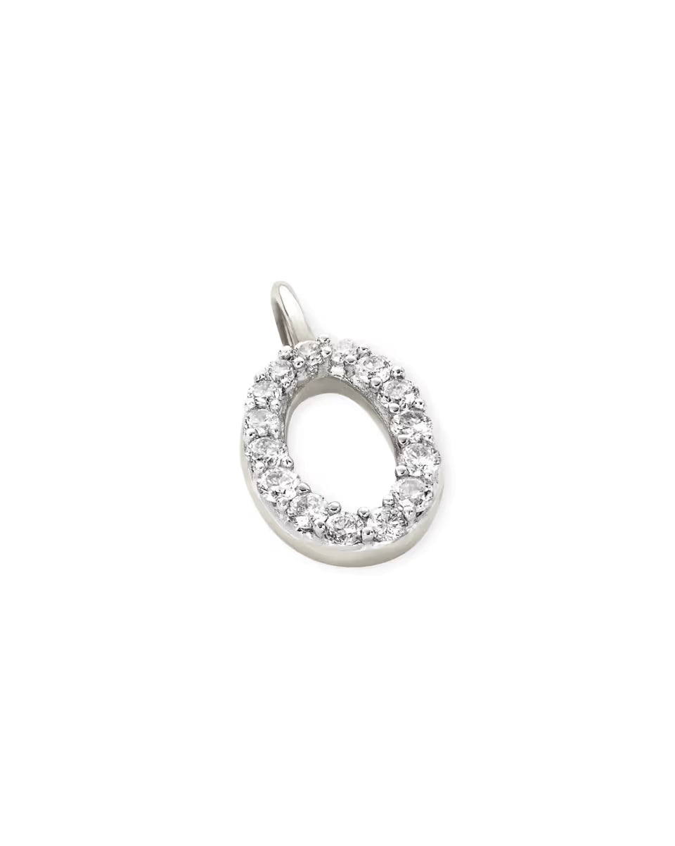 14k White Gold Letter O Charm in White Diamond