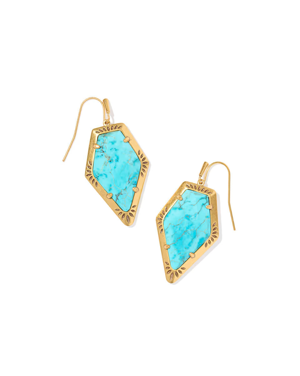 Tessa Vintage Gold Etch Frame Drop Earrings