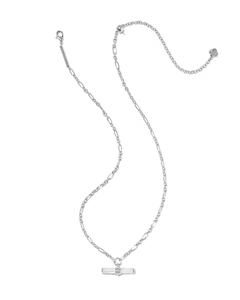 Bree Silver Beaded T Bar Short Pendant Necklace