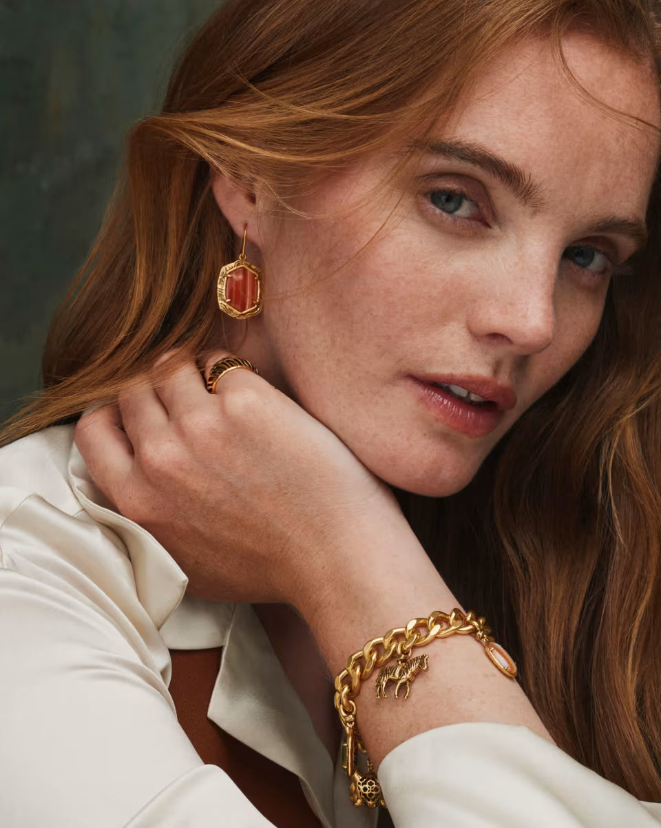 Tiger Striped Daphne Gold Drop Earrings
