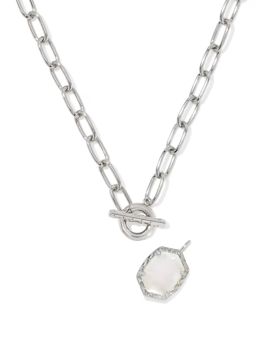 Daphne Convertible Silver Link and Chain Necklace in Variegated Turquoise Magnesite
