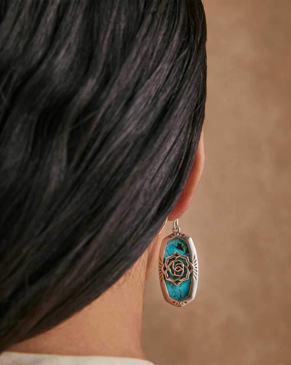 Elle Vintage Silver Etch Frame Drop Earrings in Variegated Turquoise Magnesite