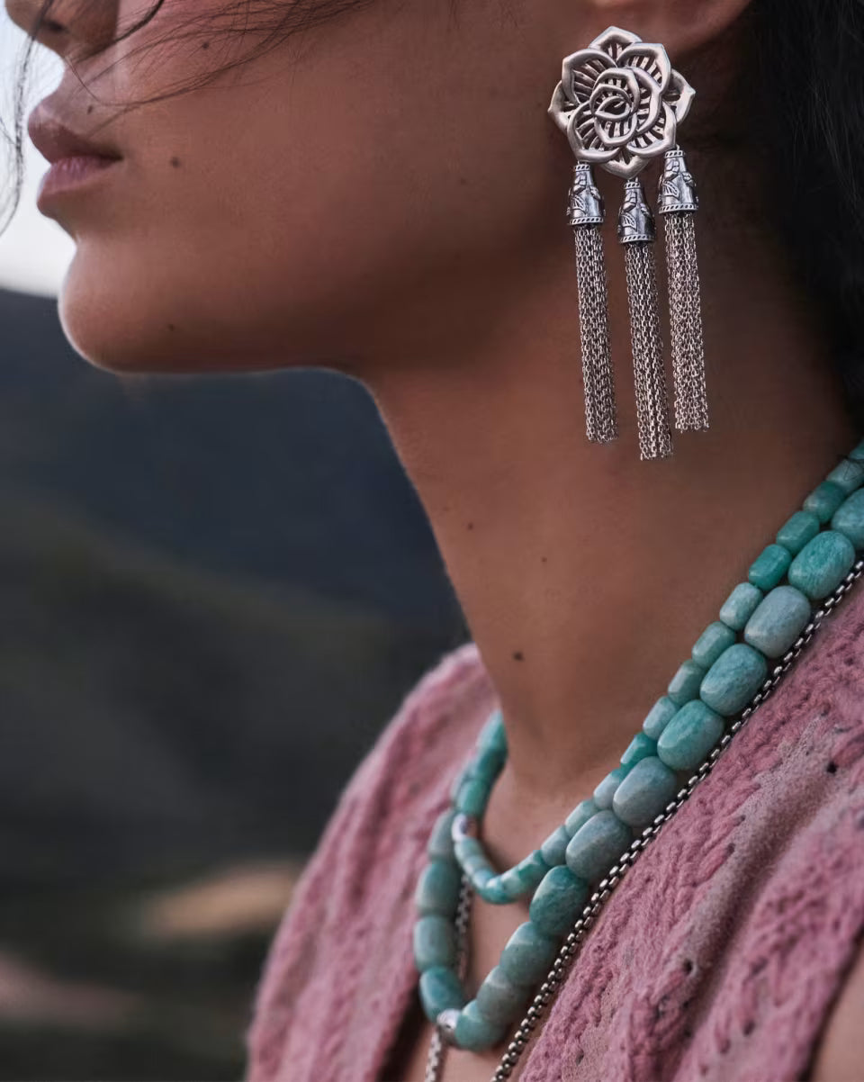 Ansel Rose Statement Earrings in Vintage Silver