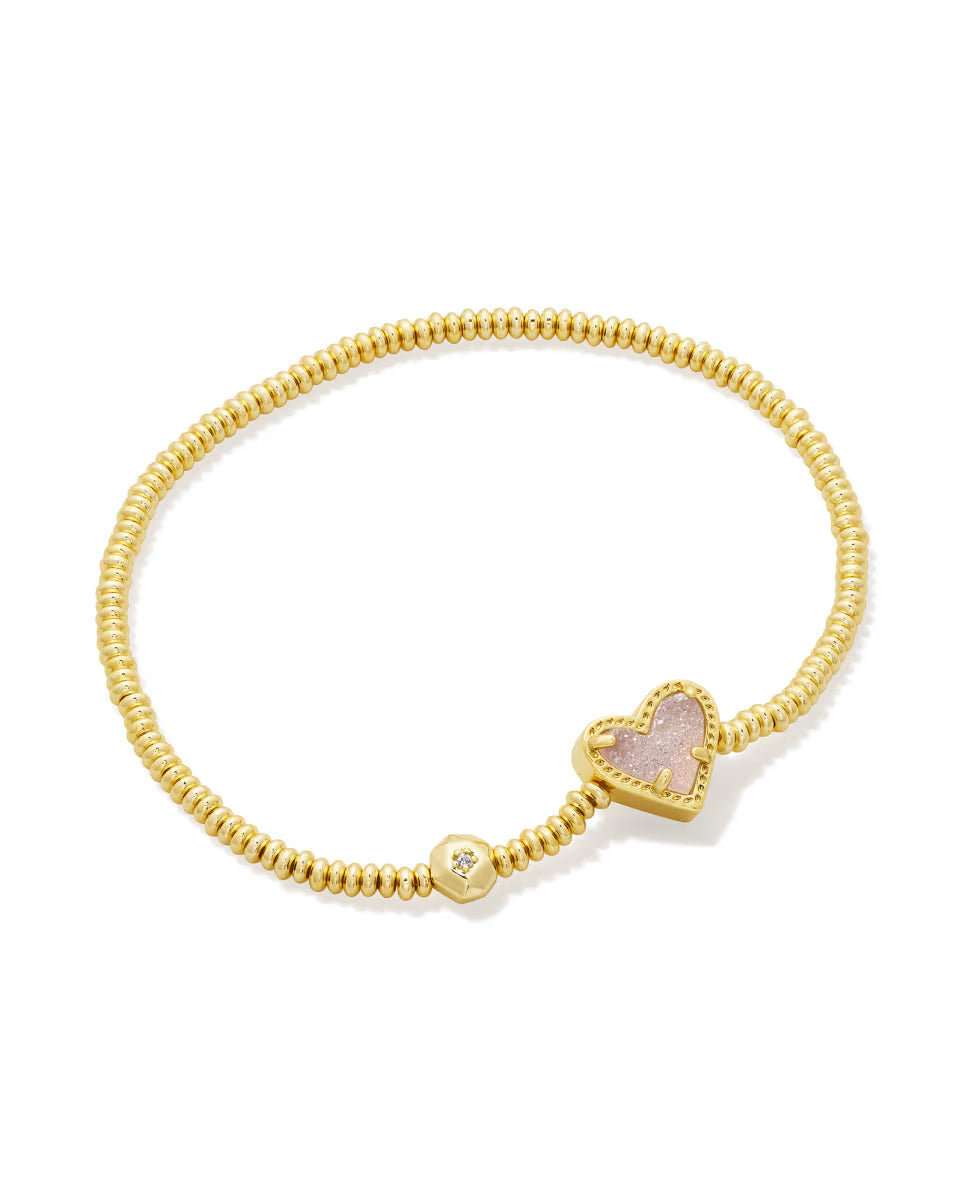 Ari Heart Gold Stretch Bracelet in Rose Quartz