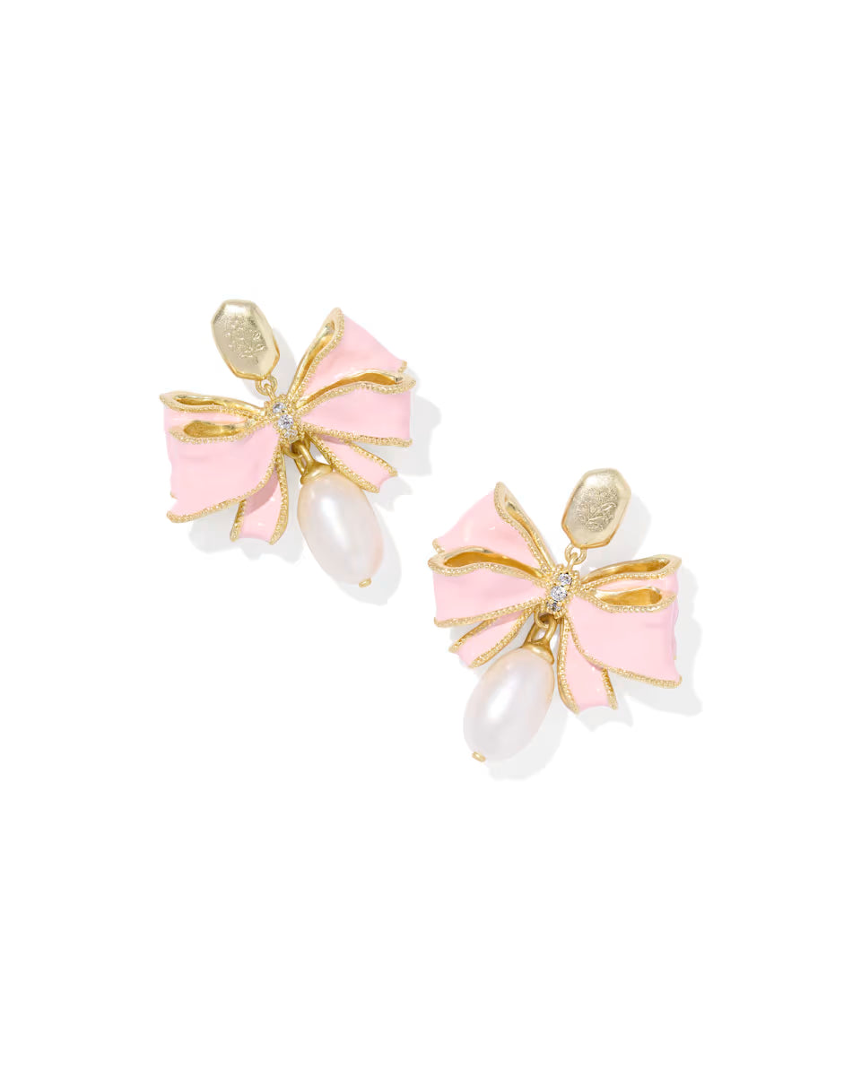 Kendra Scott x LoveShackFancy Pearl Bow Gold Statement Earrings