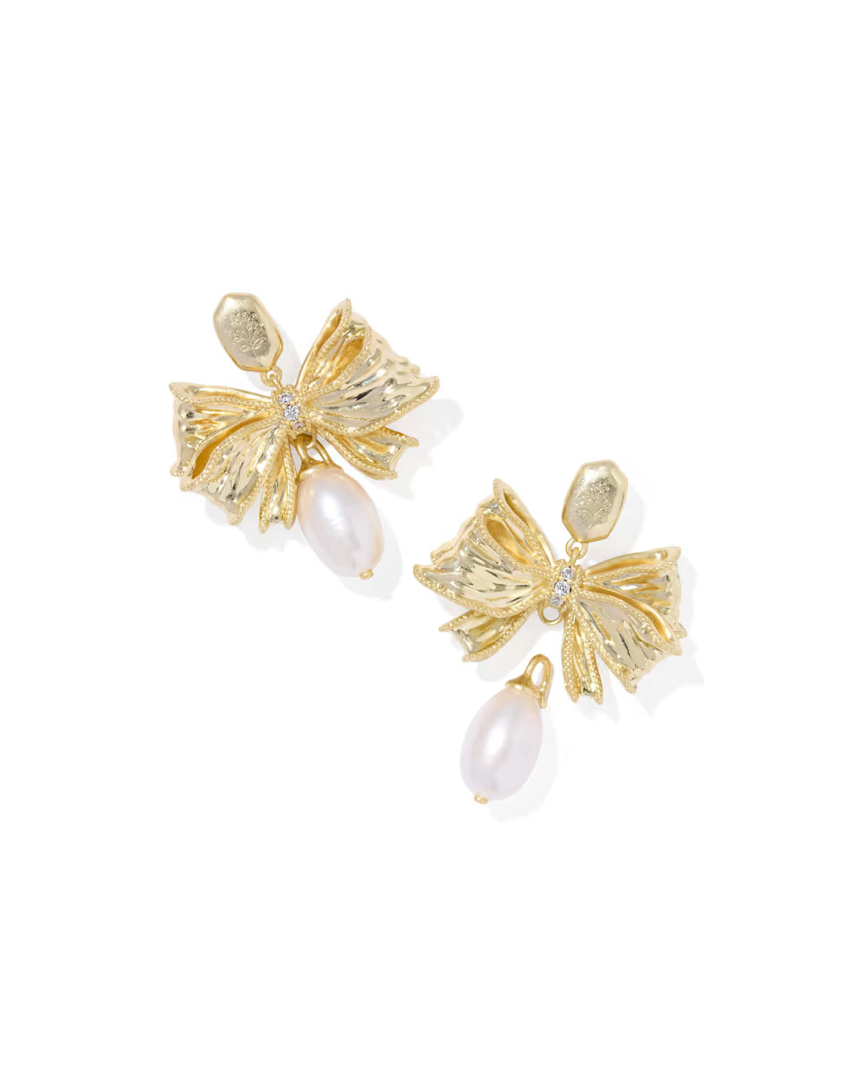 Kendra Scott x LoveShackFancy Pearl Bow Gold Statement Earrings