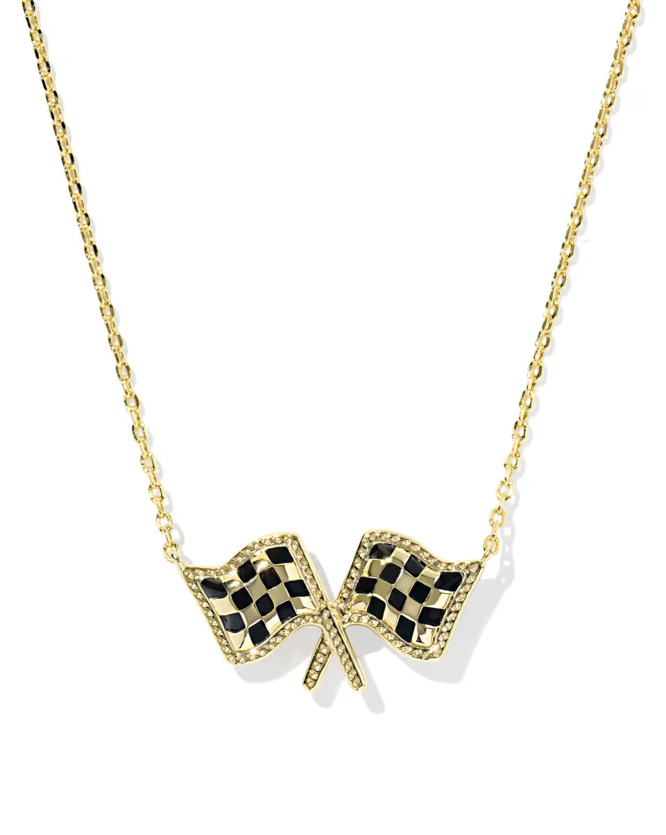 Checkered Flag Silver Short Pendant Necklace