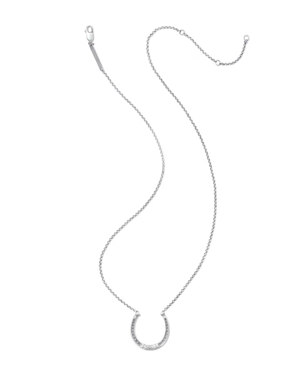 Metal Horseshoe Oxidized Sterling Silver Short Pendant Necklace
