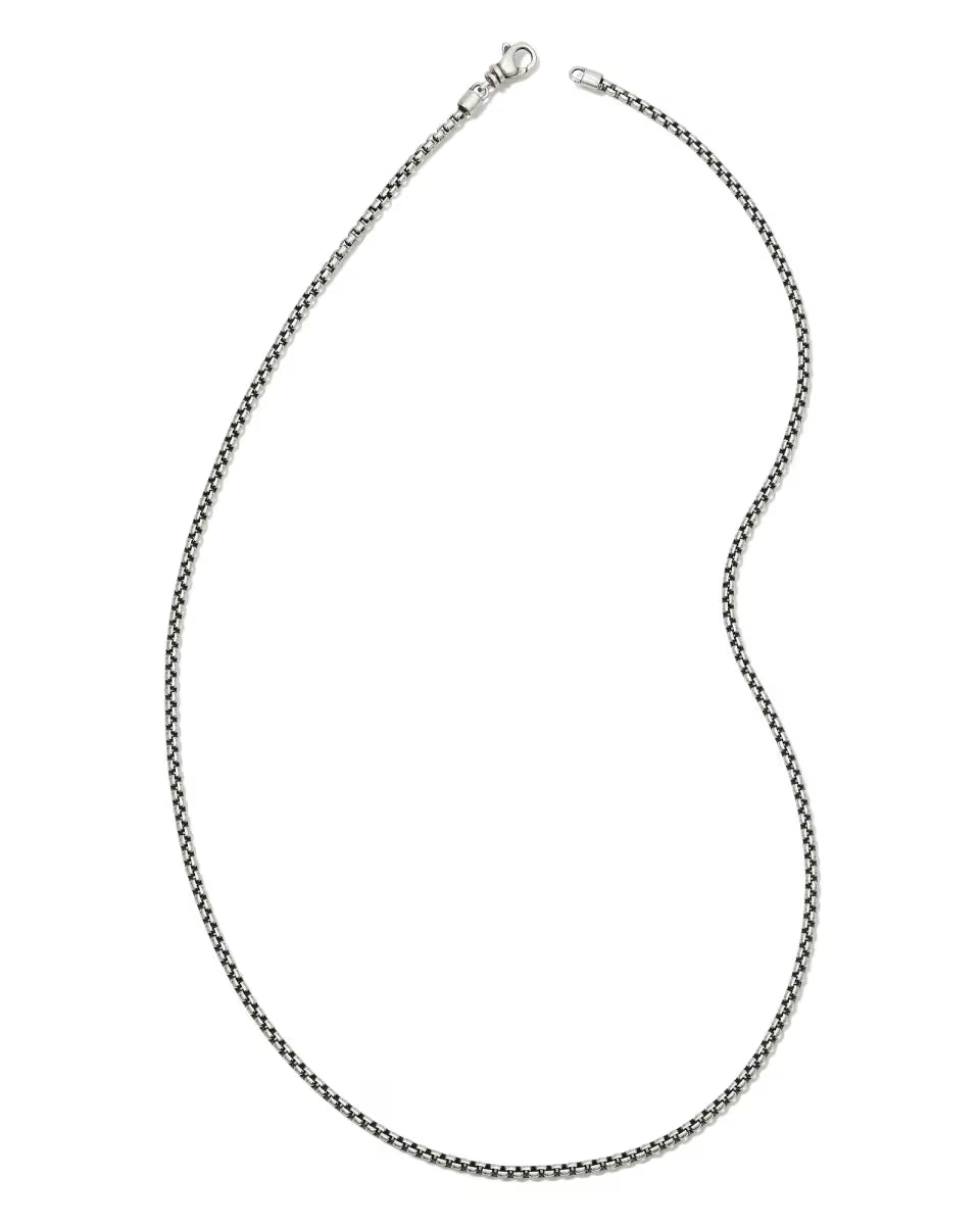 Beck 22 Thin Round Box Chain Necklace in Oxidized Sterling Silver