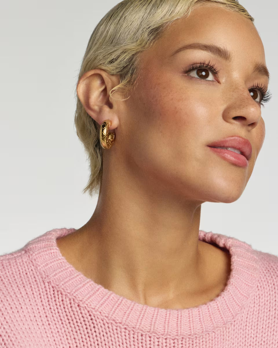 Bold Etched 18k Yellow Gold Vermeil Hoop Earrings