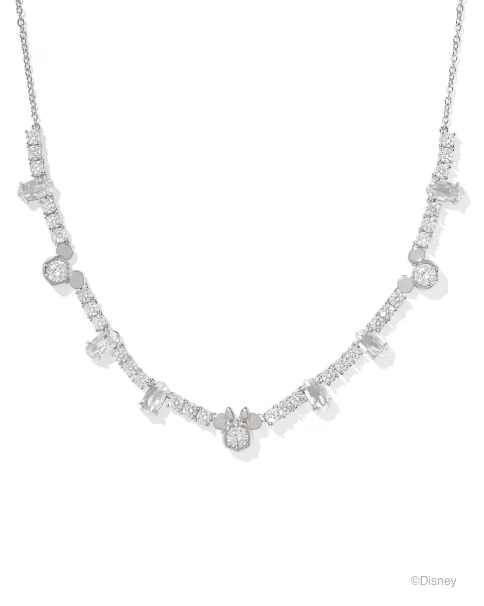 Disney | Kendra Scott Silver Mickey Mouse and Minnie Mouse Tennis Necklace in White CZ
