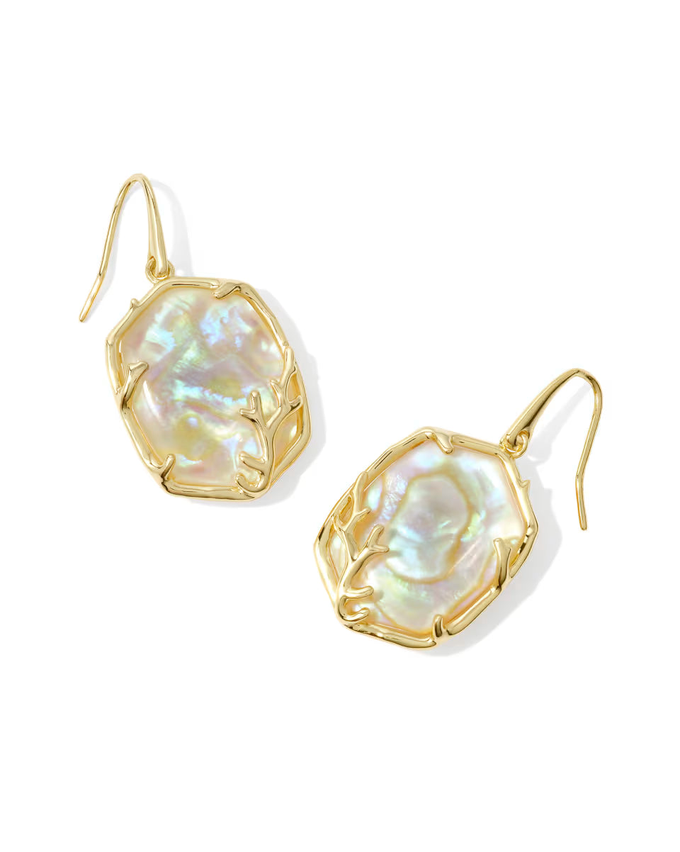 Daphne Gold Coral Frame Drop Earrings in Rose Quartz