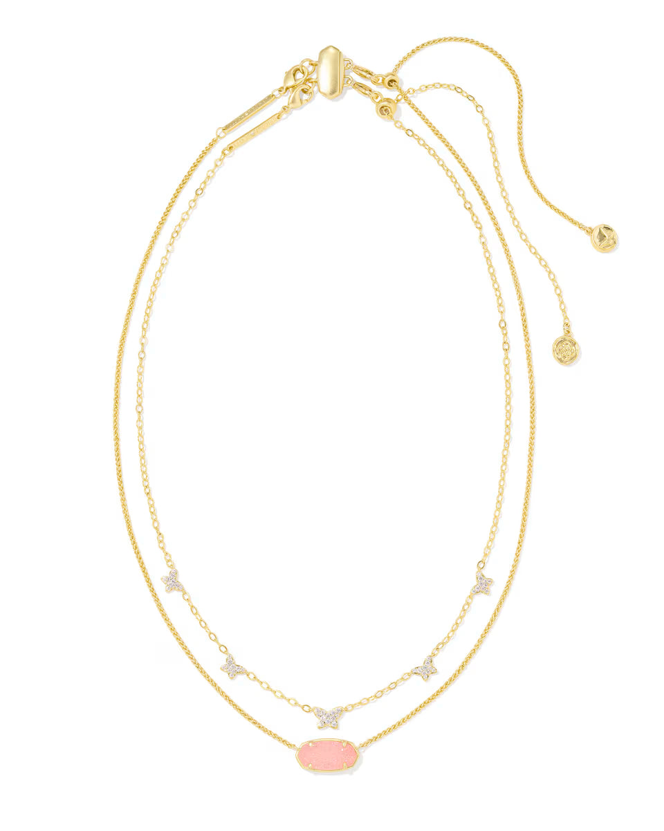 Dolly Parton x Kendra Scott Gold Elisa Convertible Butterfly Multi Strand Necklace in Light Pink Drusy