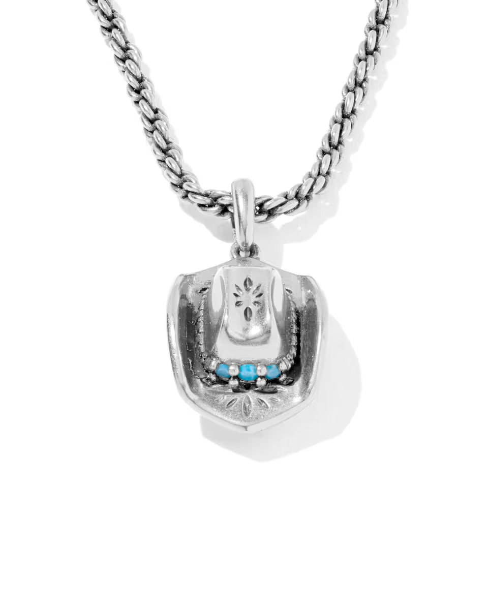 Tiny Cowboy Hat Vintage Silver Short Pendant Necklace